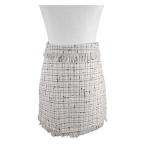 black & white plaid fringe mini skirt / chic tweed-style skirt – women’s S